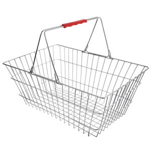 Cesta de la compra de comestibles de cromo Regency 17 3/4" x 12 3/4" x 7 1/2" con asas rojas