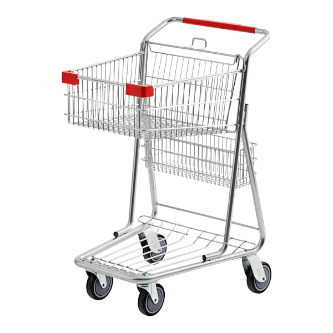 Carrito de compras de cromo de un nivel para supermercado Regency - 1.4 pies cúbicos