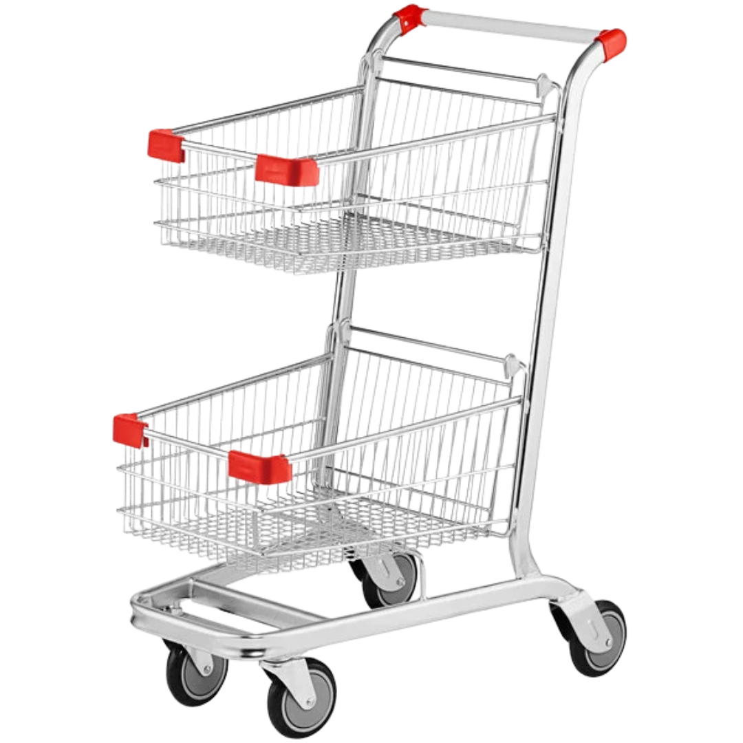 Carrito de compras de cromo de dos niveles para supermercado Regency - 2.8 pies cúbicos